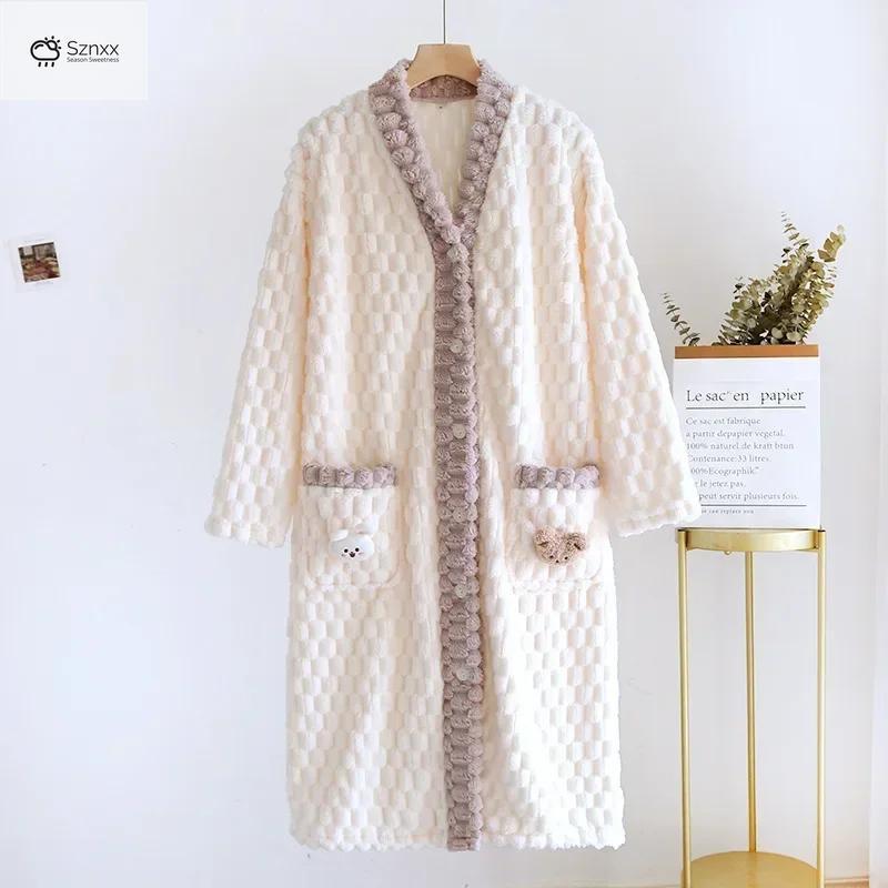 Cozy Flannel Plush Long Sleep Dress Knee-length