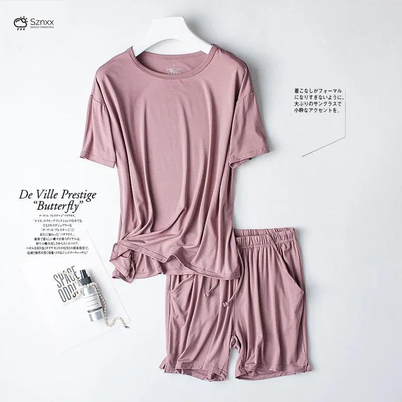 Womens Modal Short Sleeve Loose Pajama Set