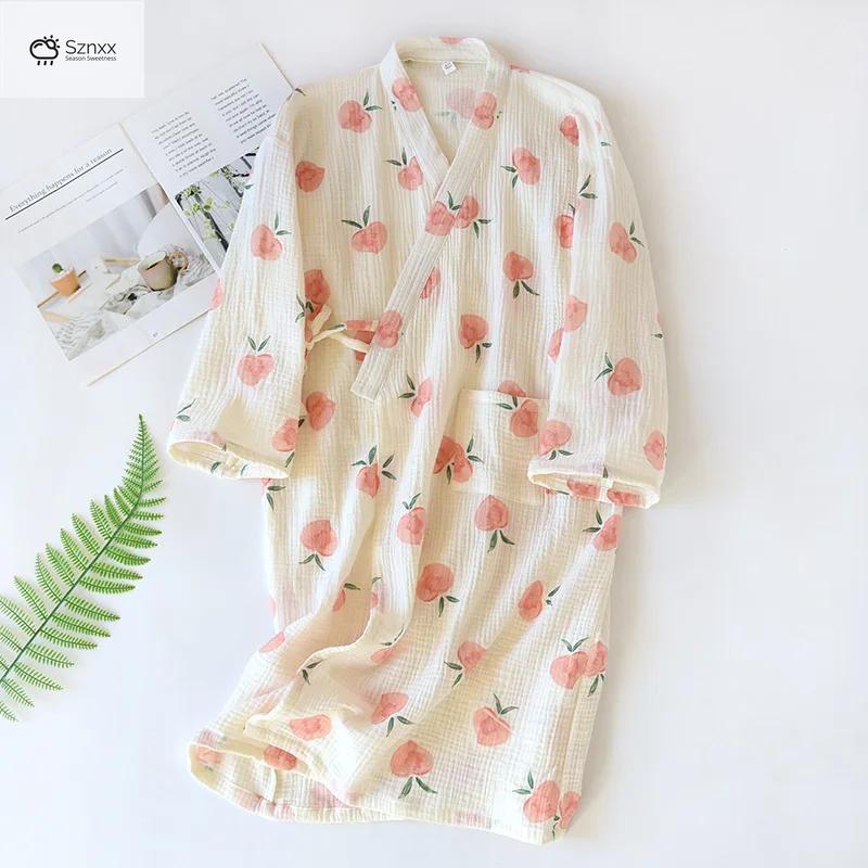 Japanese Cotton Crepe Kimono Bathrobe For Women