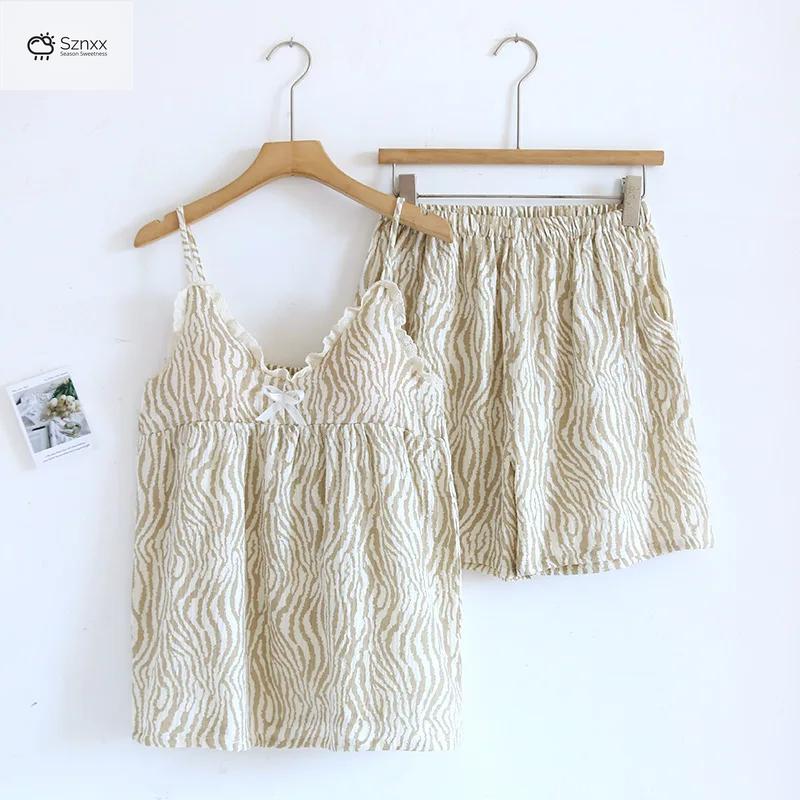 Women’s Cotton Crepe Chest-pad Sleepwear Set