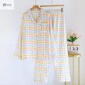 Womens Cotton Crepe Plaid Long Sleeve Pajama Set