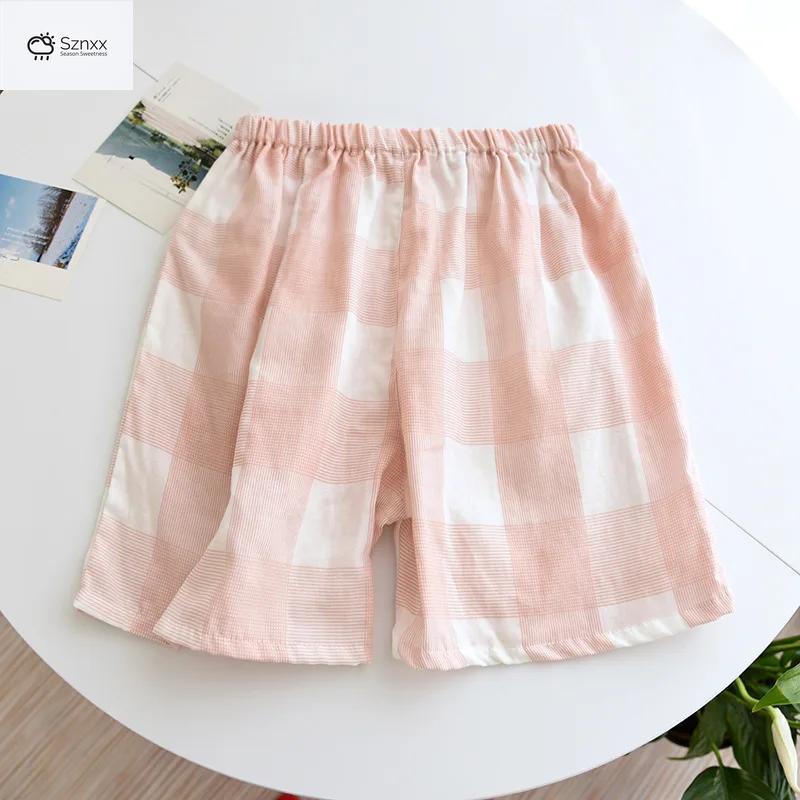 Cotton Plaid Couple Sleep Shorts Loose Fit