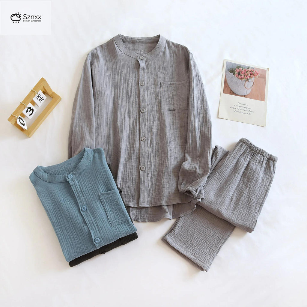 Couple’s Crepe Cotton Long-sleeve Pajama Set