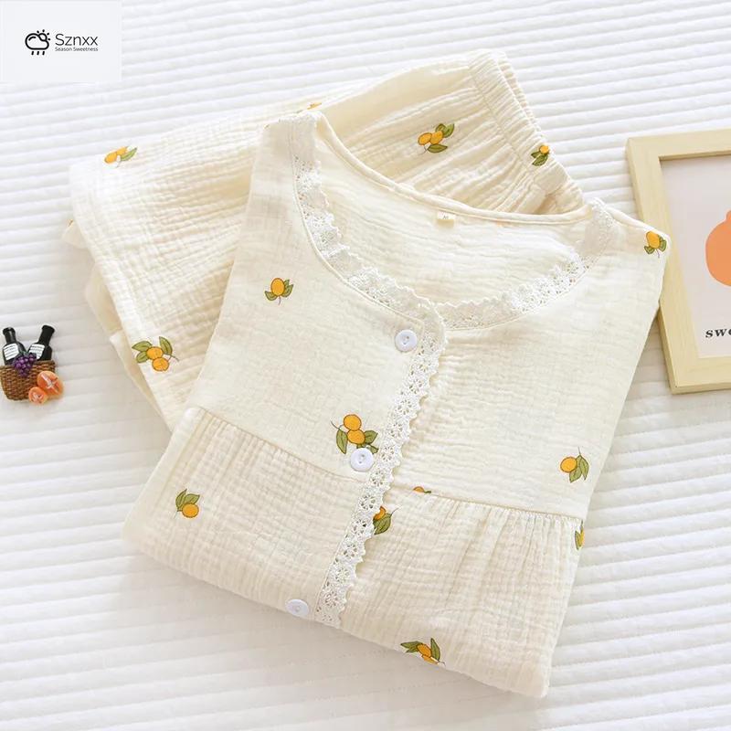 Womens Breathable Cotton Crepe Short-sleeve Pajama Set