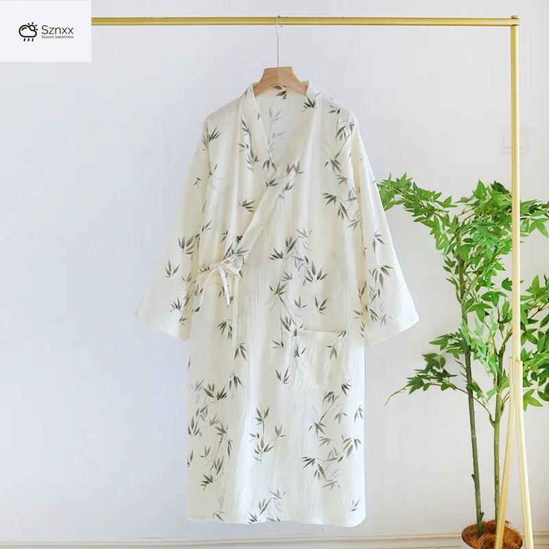 Japanese Cotton Kimono Bathrobe For Women Spring
