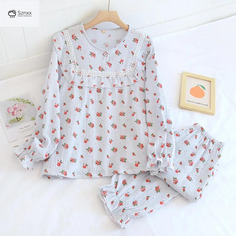 Womens Floral Crepe Pajama Lounge Set Long Sleeve