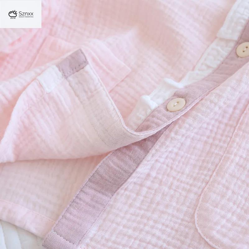 Womens V-neck Cotton Crepe Pajama Lounge Set
