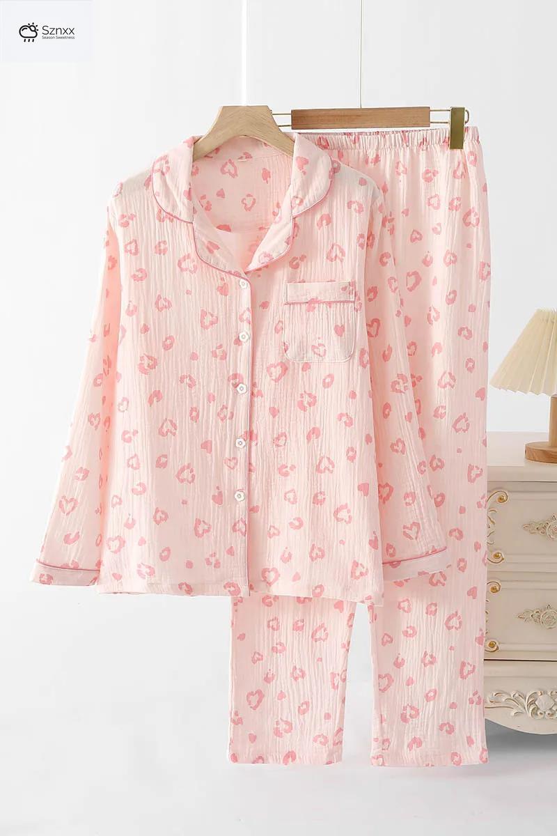 Japanese Crepe Cotton Long-sleeve Pajama Set