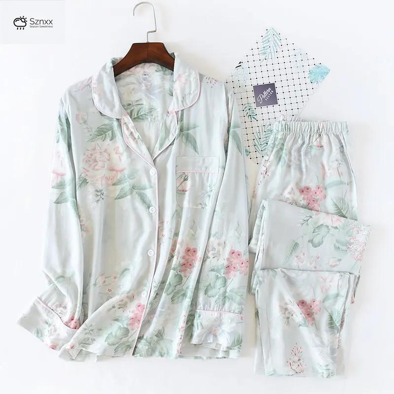 Floral Viscose Silk Loungewear Long-sleeve Pajama Set