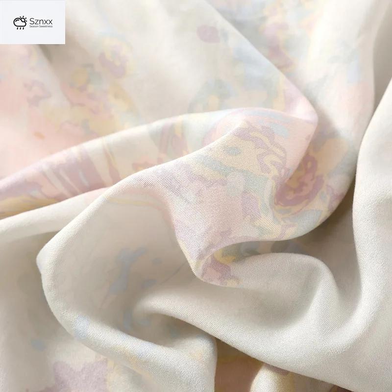 Womens Floral Viscose Long Sleeve Pajama Lounge Set