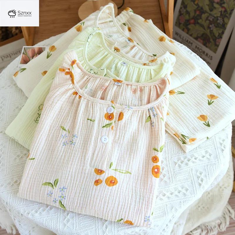 Loose Floral Cotton Crepe Pajama Lounge Set