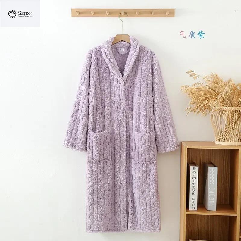 Cozy Flannel Long Warm Buckle Women’s Bathrobe