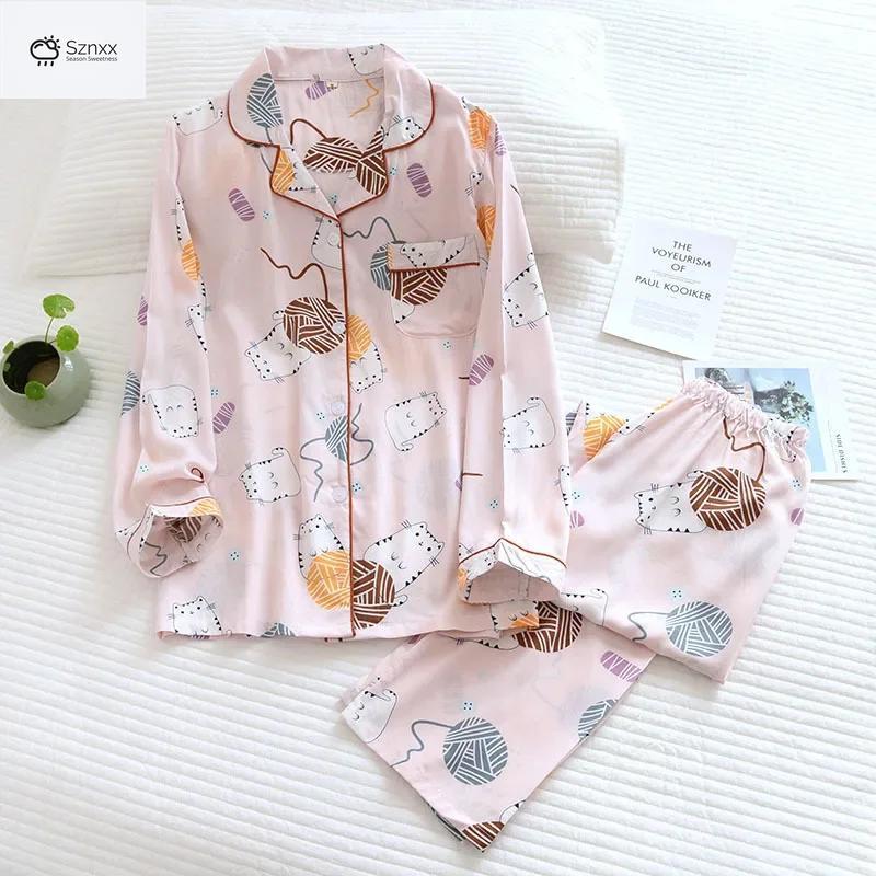 Soft Viscose Long-sleeve Geometric Pajama Set