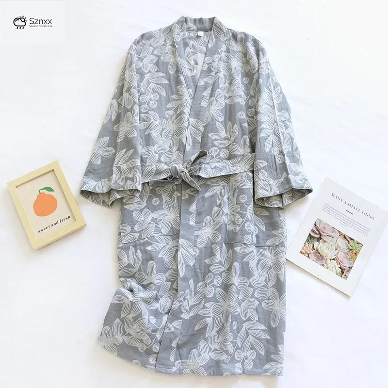 Japanese Cotton Lace-up Kimono Bathrobe Sleepwear