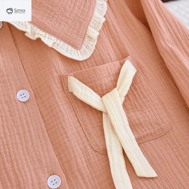 Soft Cotton Crepe Long-sleeve Pajama Lounge Set
