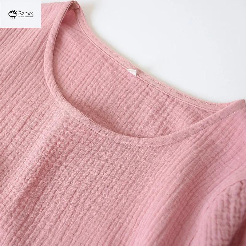 Soft Cotton Gauze Long Nightgown With Round Neck