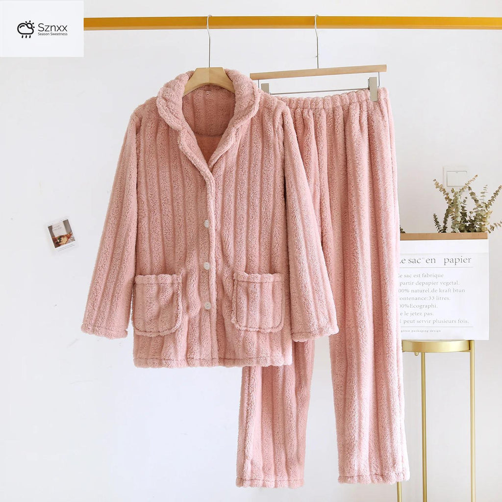 Cozy Flannel Couple Pajama Set Thickened Long-sleeve