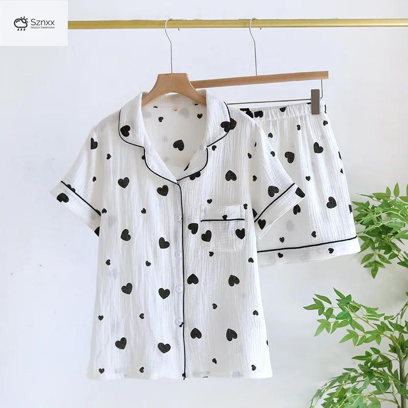 Japanese Cotton Crepe Loose Pajama Shorts Set
