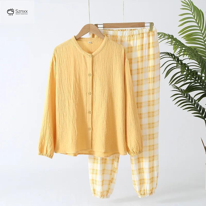 Womens Cotton Crepe Long-sleeve Pajama Two-piece Set