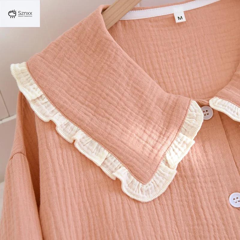 Soft Cotton Crepe Long-sleeve Pajama Lounge Set