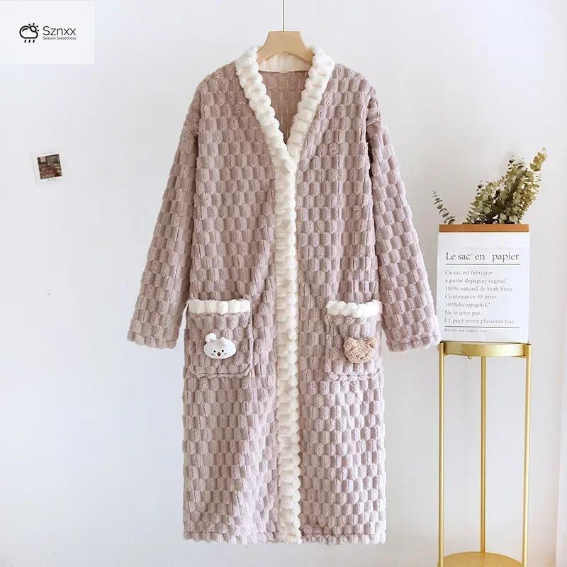 Cozy Flannel Plush Long Sleep Dress Knee-length