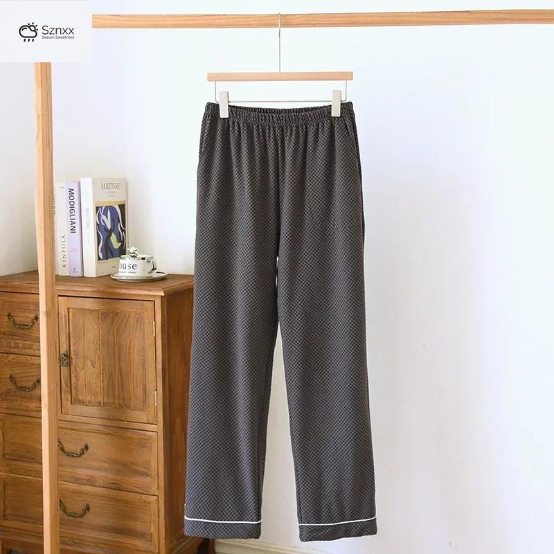 Mens Thick Velvet Plaid Warm Sleep Pants