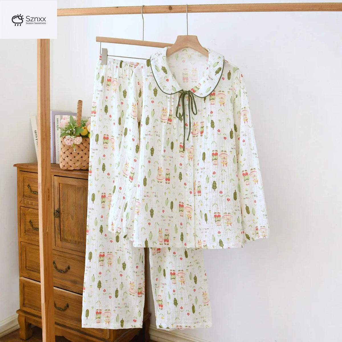 Soft Crepe Cotton Women’s Long Pajama Set