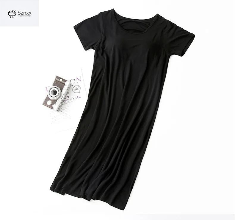 Plus Size Half-sleeve Nightdress With Chest Padding