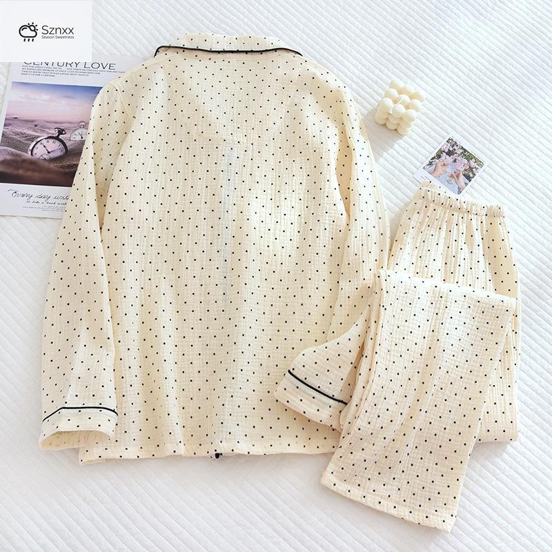 Polka Dot Cotton Crepe Pajama Set Long-sleeve