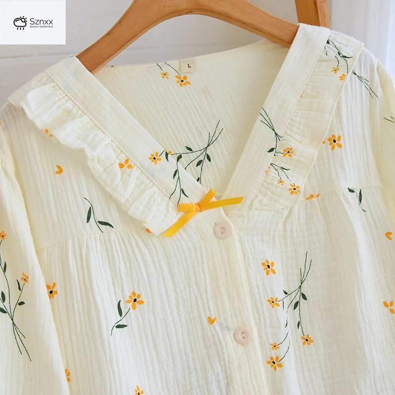 Womens Floral Crepe Cotton Long Sleeve Pajama Set
