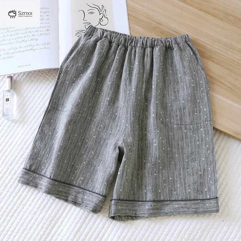 Breathable Cotton Gauze Loose Summer Couple Shorts