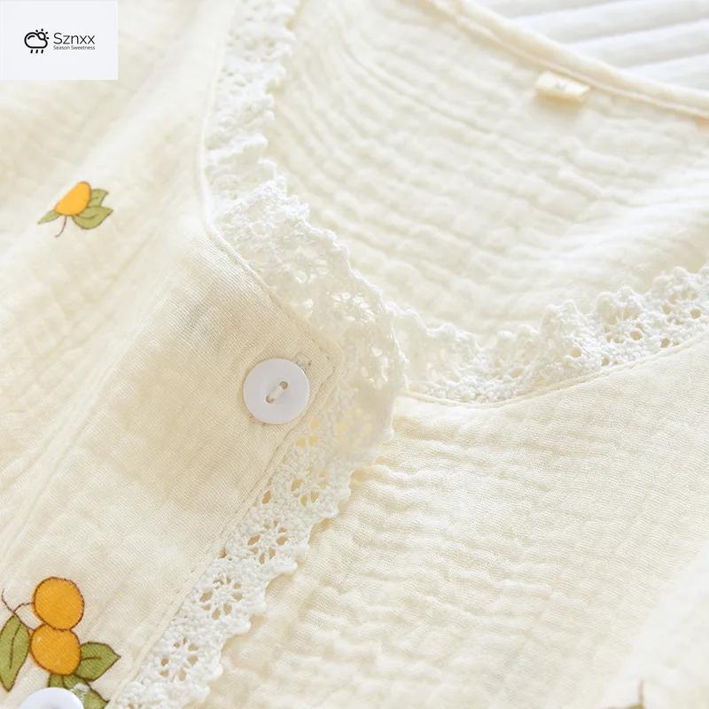 Womens Breathable Cotton Crepe Short-sleeve Pajama Set